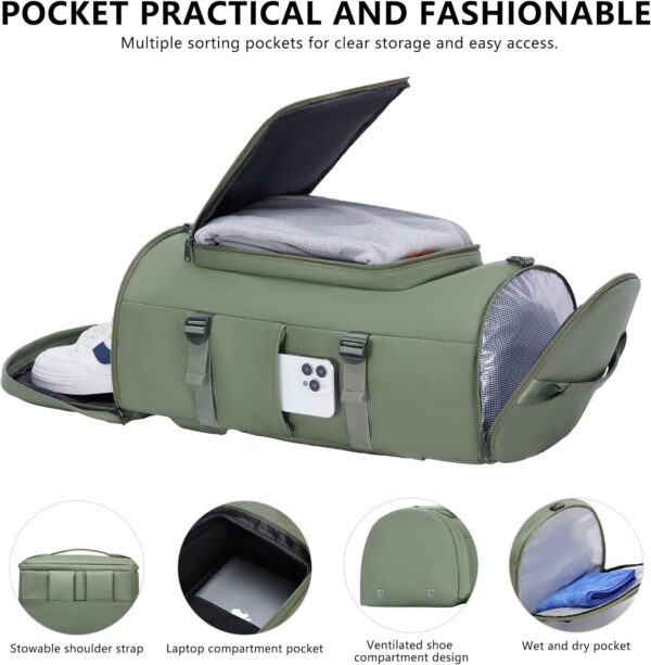 Gym Bag for Women and Men Sports Duffle Bag Travel Backpack Weekender Overnight Bag with Shoes Compartment and Wet Pocket Green - MIYCOO - Image 5