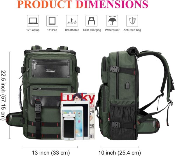 WITZMAN Carry On Travel Backpack for Men Duffle Bags Fit 17 Inch Laptop Airline Approved Laptop Backpack(B685 Army Green) - Image 5