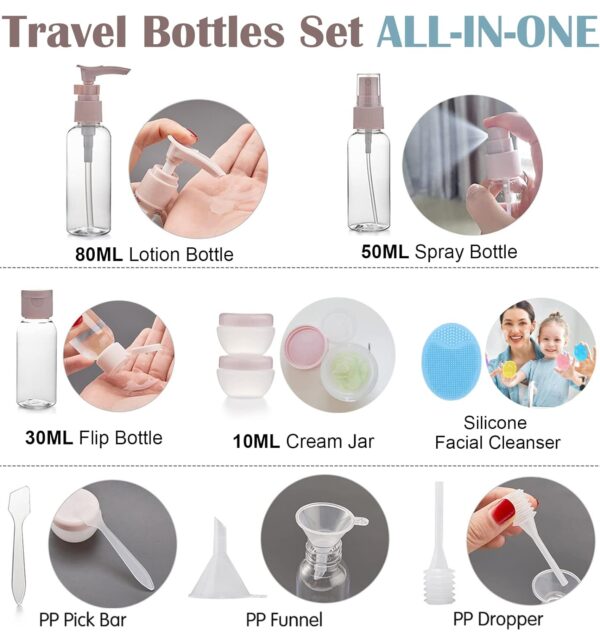 Travel Bottles Set for Toiletries, TSA Approved Traveling Essentials Toiletry Silicone Containers Spray Bottle for Shampoo - Image 6