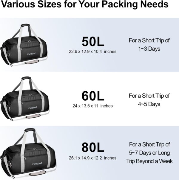 Cambond Large Duffle Bag for Travel - 60L Travel Duffel Bags for Traveling with Shoe Compartment, Foldable Travel Bag Large Duffle Bag for Men Women, Airport Luggage Checked Bag Sports Gym Bag, Black - Image 8