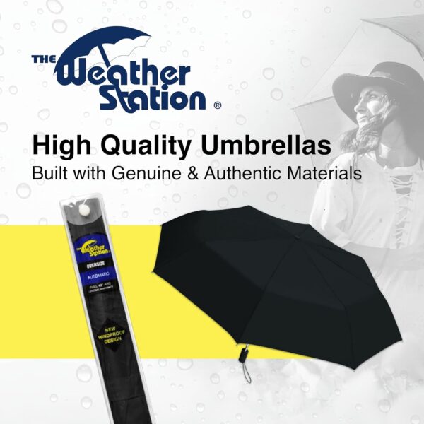 Weather Station Rain Umbrella, Automatic Folding Umbrella, Windproof, Lightweight, and Packable for Travel, Full 42 Inch Arc, Black - Image 7