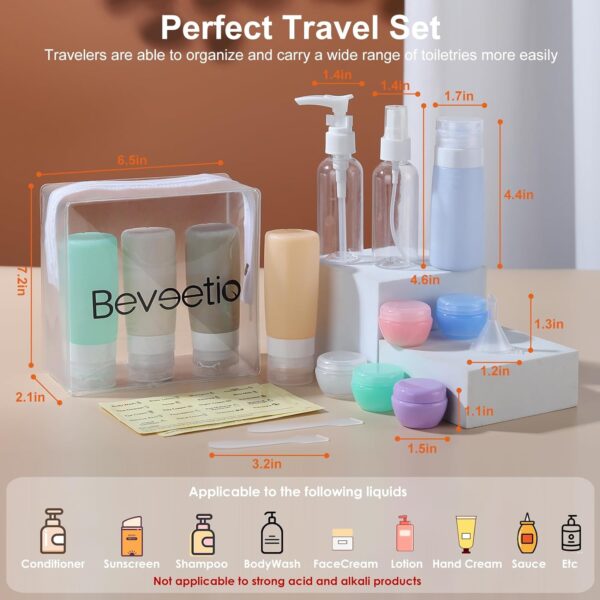 Beveetio Travel Bottles TSA Approved 15 Pack,2.9oz Silicone Refillable Size Containers, BPA Free Travel Tubes Toiletries for Cosmetic Shampoo Cream Conditioner Lotion Soap（2.9 OZ Multicolor） - Image 7