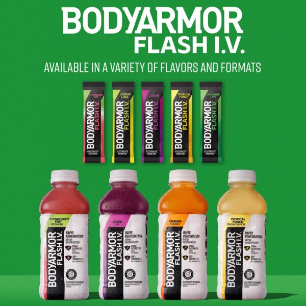 BODYARMOR Flash IV Electrolyte Packets, Strawberry Kiwi - Zero Sugar Drink Mix, Single Serve Packs, Coconut Water Powder, Hydration for Workout, Travel Essentials, Just Add Sticks to Liquid (6 Count) - Image 7