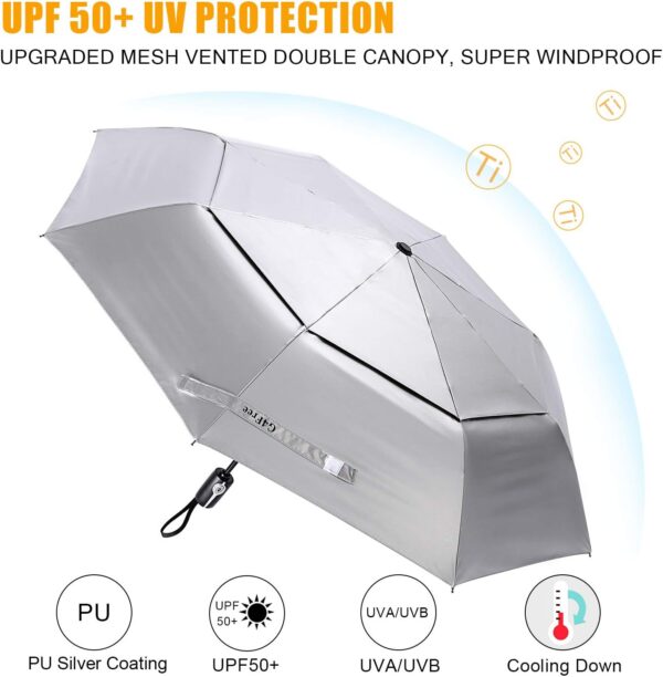 G4Free UPF 50+ UV Protection Travel Umbrella 42/46 Inch Windproof Silver Coating Sun Blocking Umbrella - Image 2