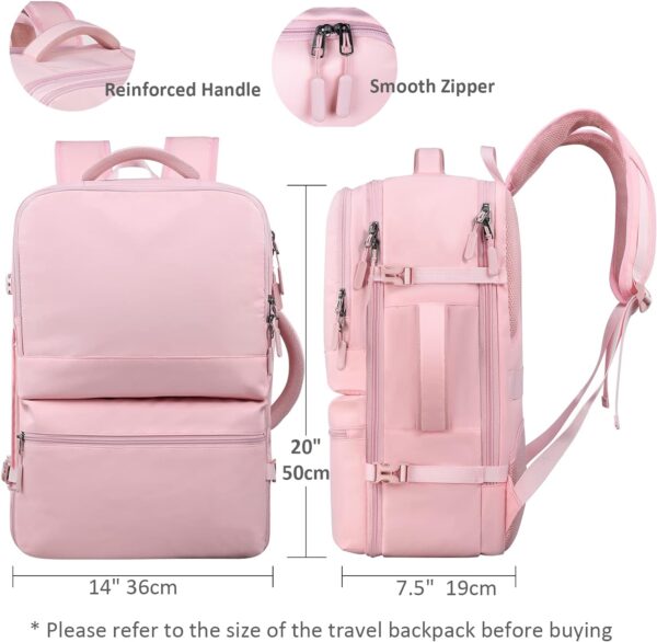 Z-MGKISS Travel Backpack for Women, 17 Inch Flight Approved Carry On Backpack, Outdoor Sports Rucksack 40L Casual Daypack, Sturdy Hiking Backpack, Business Weekender Overnight Laptop Backpack, Pink - Image 3