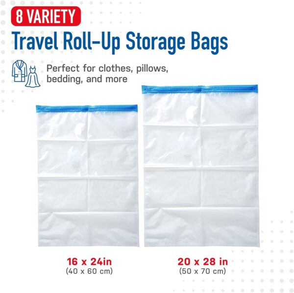 Spacesaver Premium Travel Roll-Up Storage Bags with Double-Zip Seal and Triple-Seal Turbo Valve, Get 80% More Storage - Space Saver Bags for Travel - Compression Bags for Travel (Travel 8 Pack) - Image 3