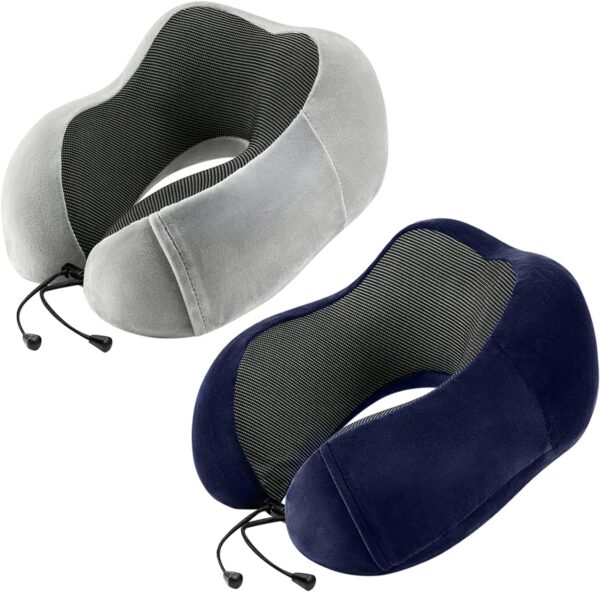 urnexttour Travel Pillow for Airplane-2 Pack Memory Foam Neck Pillows, Soft & Support Travel Essentials for Travelling, Sleeping Rest, Car, Train and Home Use(Grey&Blue)