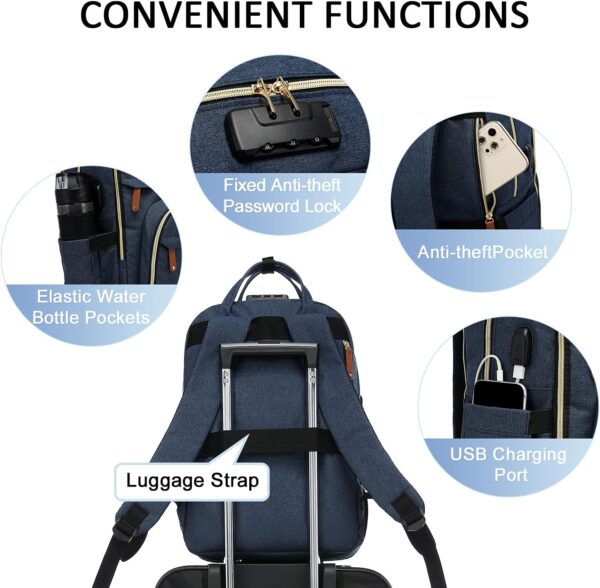 LOVEVOOK Laptop Backpack for Women, Unisex Travel Anti-theft Bag, Business Work Computer Backpacks Purse College Backpack for Men, Casual Hiking Daypack with Lock, 15.6 Inch, Navy - Image 4