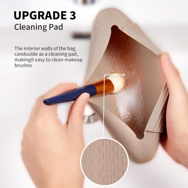 AGIKET Silicone Makeup Brush Holder Travel Cosmetic Bag：Soft Portable Cosmetic Face Brushes Holder with Upgrade Anti-Fall Out Magnetic Closure, Large Travel Makeup Brush Case - Walnut - Image 4