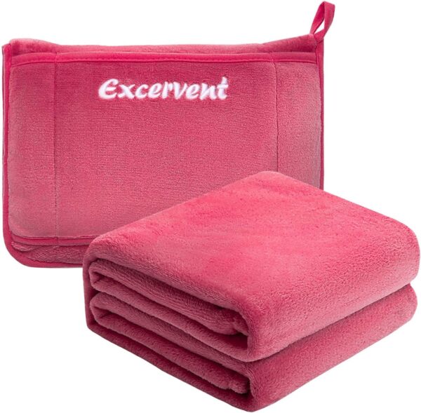 Travel Blanket 2 in 1 Soft Flannel Airplane hot Pink Throw Blankets in Soft Bag Pillow case with Hand Luggage Belt, 65x40inch, Barbie Pink - Image 7