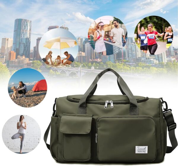 Suruid Travel Duffel Bag with Shoes Compartment Sports Gym Bag with Dry Wet Separated Pocket for Men and Women, Overnight Bag Weekender Bag Training Handbag Yoga Bag - Olive Green - Image 7