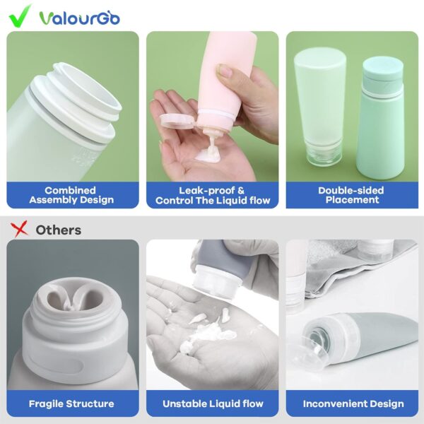 Valourgo Travel Bottles for Toiletries Tsa Approved Travel Size Containers BPA Free Leak Proof Travel Tubes Refillable Liquid Travel Accessories for Cosmetic Shampoo and Lotion Soap for travel, outdoor, GYM and household, Pink, White, Blue, Green - Image 2