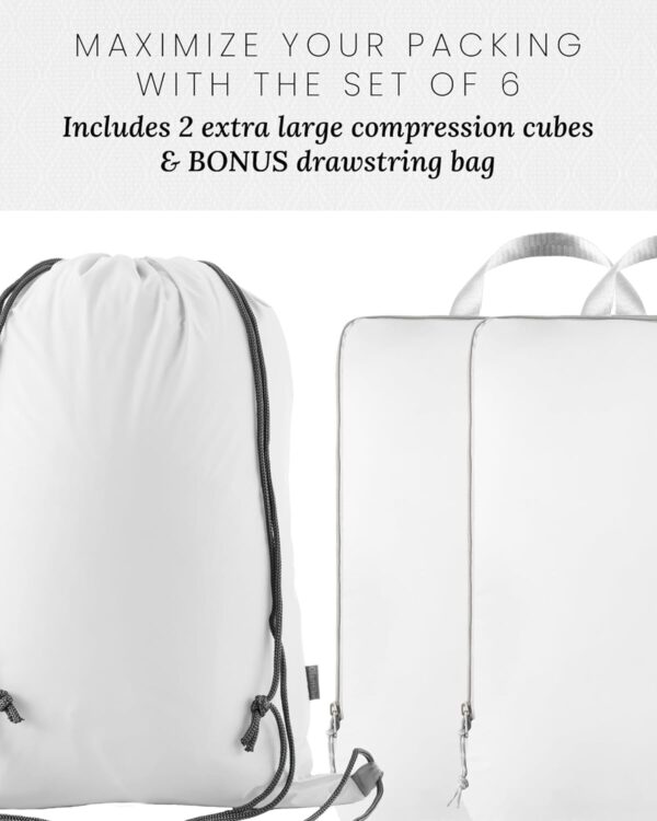 OlarHike 6 Set Compression Packing Cubes for Suitcases,Travel Essentials, Lightweight Luggage Travel Organizer Bags, Expandable Travel Cubes for Carry-on Suitcases (White) - Image 7