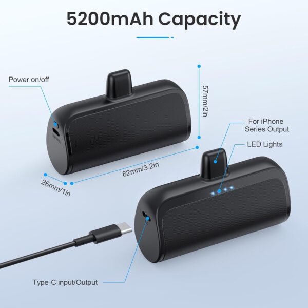 Mini Portable Charger Power Bank for iPhone,5200mAh Portable Phone Charger, Ultra-Compact PD Fast Charging Battery Pack Compatible with iPhone 14/14 Plus/Pro Max/13/12/12 Mini/11/XS/XR/X/8/7/6/6s - Image 7