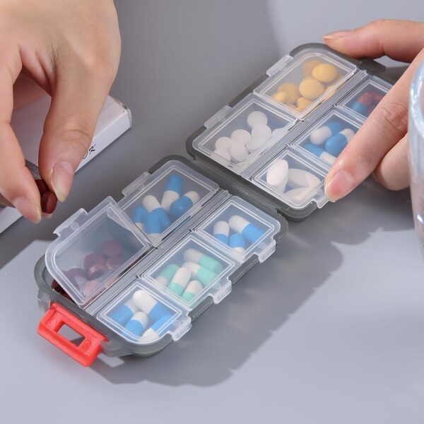 1Pack Travel Pill Organizer - 10 Compartments Pill Case, Compact and Portable Pill Box, Perfect for On-The-Go Storage, Pill Holder for Purse Gray - Image 4