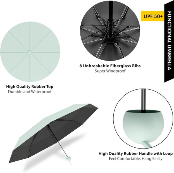 Xiuying Feng Mini Travel Umbrella, Small Compact Portable Umbrella for Sun and Rain, Windproof Parasol with 99% UV Protection for Women and Men - Image 3