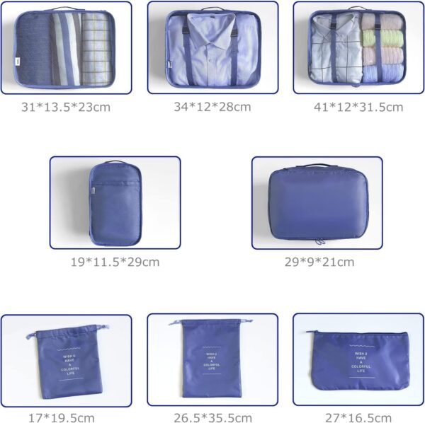 8 Set Packing Cubes for Suitcases Travel Luggage Packing Organizers,Travel Essentials Luggage Organizer for Travel Accessories Shoe Bag Tioletry Bag Laundry Bag（Dark Blue） - Image 4