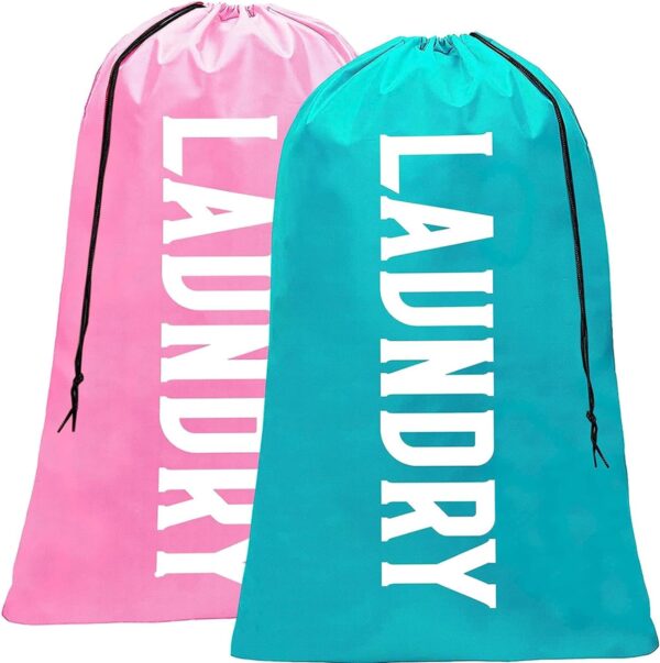 Fiodrmy 2 Pack XL Laundry Bag, Machine Washable Dirty Clothes Organizer, Large Enough to Hold 4 Loads of Laundry, Easy Fit a Laundry Basket (Pink+Blue, 24" x 36")