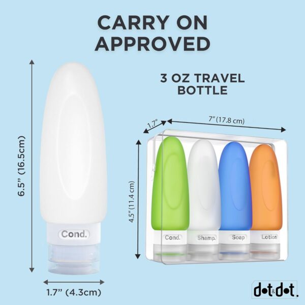 Dot&Dot Leak Proof Travel Bottles for Toiletries - TSA Approved Travel Shampoo Bottles - 3oz Travel Shampoo and Conditioner Bottles - Travel Size Toiletries - 3 oz Silicone Travel Bottles with Labels - Image 6