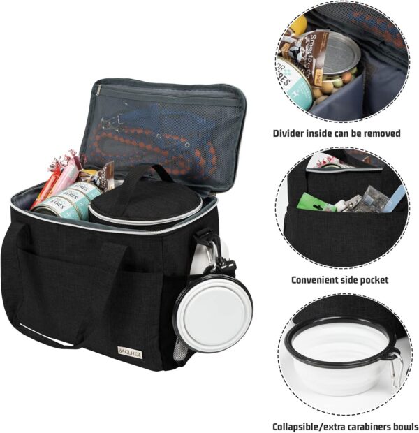 BAGLHER Dog Travel Bag Backpack Pet Supplies Backpack Pet Accessories Storage Bag 5-Piece Set with Shoulder Strap 2 Lined Pet Food Containers 4 Foldable Feeding Bowls Essential Kit for Pet Travel - Image 3