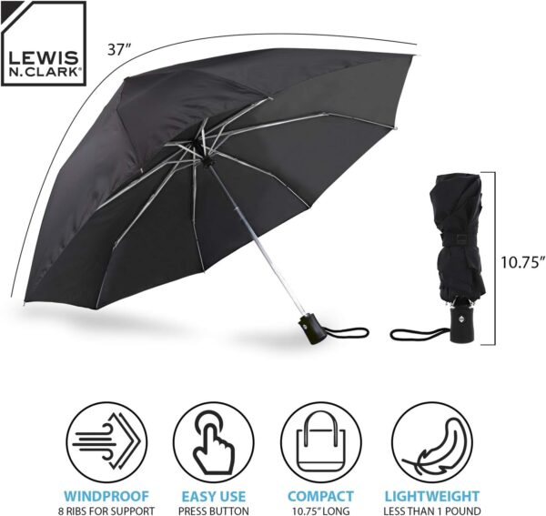 Lewis N. Clark Travel Umbrella Windproof & Water Repellent Fabric, Automatic Open Close & 1 Year Warranty, Orange - Image 2