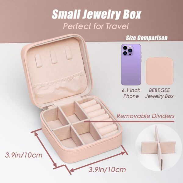 BeBeGee Exquisite Travel Jewelry Case, Portable Mini Jewelry Travel Organizer, Small Jewelry Box for Women, Bridesmaid Gift and Travel Essential to Store Ring, Necklace, Earring(1pc pink peach) - Image 5