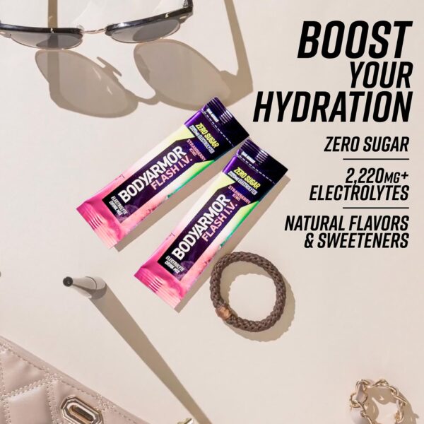 BODYARMOR Flash IV Electrolyte Packets, Strawberry Kiwi - Zero Sugar Drink Mix, Single Serve Packs, Coconut Water Powder, Hydration for Workout, Travel Essentials, Just Add Sticks to Liquid (6 Count) - Image 5