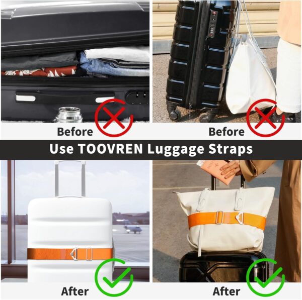 TOOVREN 2-in-1 Travel Belt for Luggage Straps Add a Bag Bungees Luggage Strap Over Handle Suitcases Belt for Carry On Bag Elastic Belt Adjustable Suitcase Strap Airport Travel Accessories Orange - Image 4