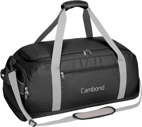 Cambond Large Duffle Bag for Travel - 60L Travel Duffel Bags for Traveling with Shoe Compartment, Foldable Travel Bag Large Duffle Bag for Men Women, Airport Luggage Checked Bag Sports Gym Bag, Black