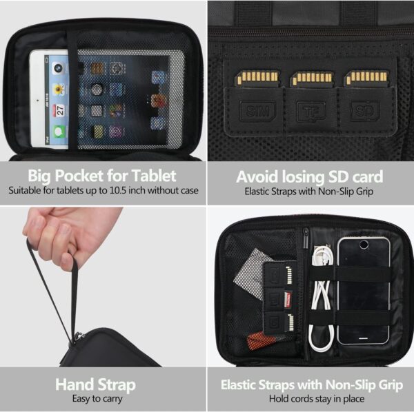 FYY Electronic Organizer, Travel Cable Organizer Bag Pouch Electronic Accessories Carry Case Portable Waterproof Double Layers All-in-One Storage Bag for Cable, Cord, Charger, Phone, Hard Drive,-Black - Image 4