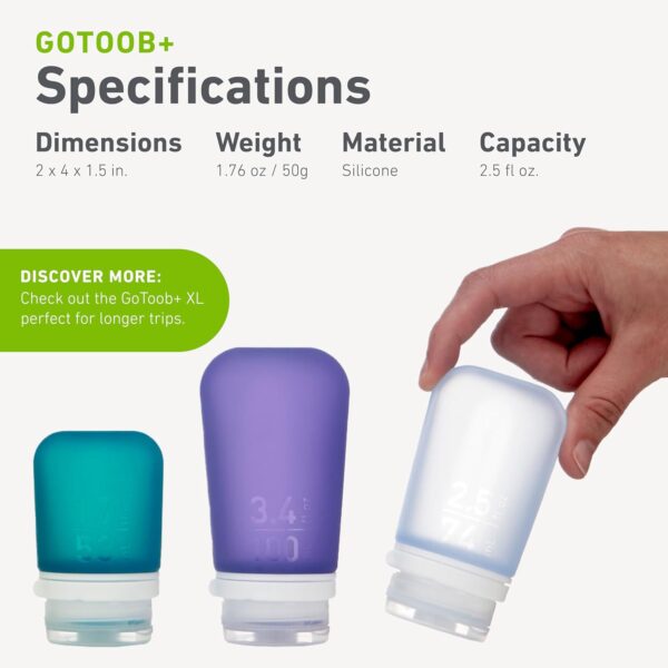 humangear GoToob+ 3-Pack | Refillable Silicone Travel Bottle | Locking Lid | Food-Safe Material - Image 5