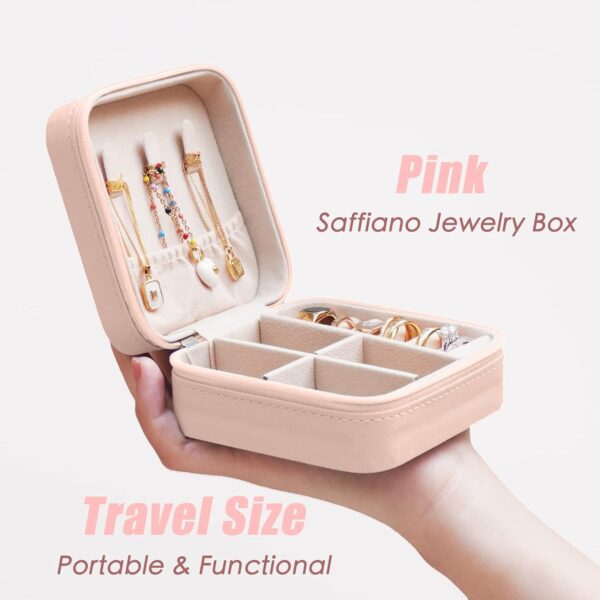 BeBeGee Exquisite Travel Jewelry Case, Portable Mini Jewelry Travel Organizer, Small Jewelry Box for Women, Bridesmaid Gift and Travel Essential to Store Ring, Necklace, Earring(1pc pink peach) - Image 2