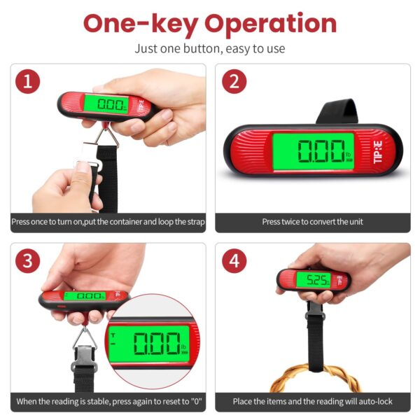 Luggage Scale, 110lb Luggage Weight Scale Digital Suitcase Scale with Hook, Portable Weight Scale for Travel with Backlight LCD Display, Baggage Scale for Travelers, Battery Included - Red - Image 5