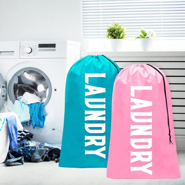 Fiodrmy 2 Pack XL Laundry Bag, Machine Washable Dirty Clothes Organizer, Large Enough to Hold 4 Loads of Laundry, Easy Fit a Laundry Basket (Pink+Blue, 24" x 36") - Image 2