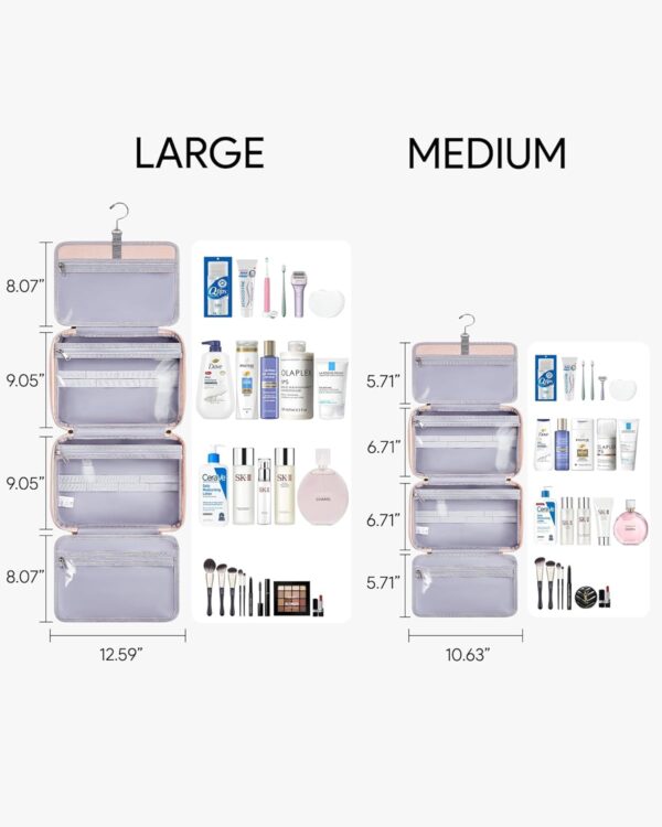 OlarHike Travel Toiletry Hanging Bag Waterproof Bags, Makeup bag, Toiletries, Jewelry, Travel Essentials 3 in 1 Packing Organizers, Cosmetic Travel-Sized Container, Large Capacity for Women pink - Image 5