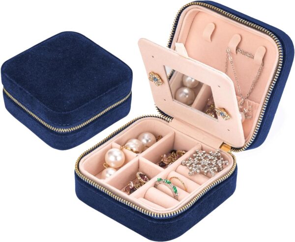 Travel Velvet Jewelry Box with Mirror, Mini Gifts Case for Women Girls, Small Portable Organizer Boxes for Rings Earrings Necklaces Bracelets