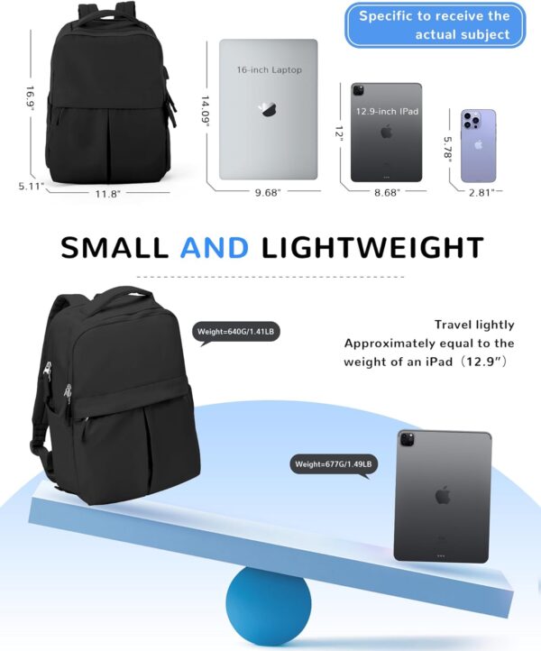 Black Laptop Backpack For Women Travel Backpack Carry On Backpack For Airplanes College Backpacks For Women Men Causal Daypack Backpacks Waterproof Aesthetic Gym Work Travelling Backpack - Image 6