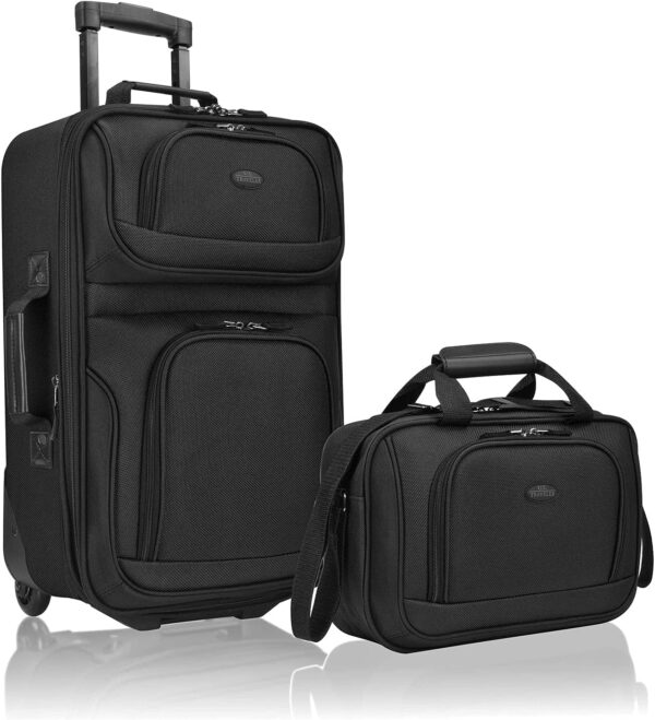 U.S. Traveler Rio Rugged Fabric Expandable Carry-on Luggage Set, Black, 2 Wheel, Set of 2