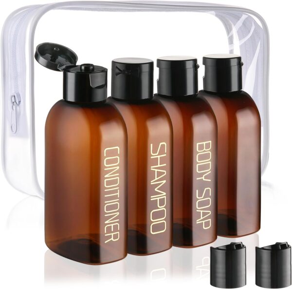 Cosywell Travel Bottles for Toiletries 4pcs 3.4oz Travel Shampoo and Conditioner Bottles TSA Approved Travel Size Containers Leak Proof Small Plastic Squeeze Bottles with Flip Cap