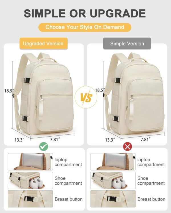 Beige Travel Backpack For Women Men Carry On Backpack For Traveling On Airplane Travel Essentials Hiking Waterproof Laptop Backpack With Shoe Compartment Gym Work College Backpack For Travel Bag - Image 7