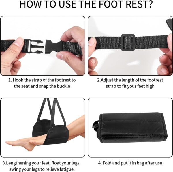 Airplane Footrest, Airplane Travel Foot Rest, Portable Travel Foot Hammock, Airplane Travel Accessories, Adjustable Flying Foot Rest for Airplane Travel, for Long Flight Bus Train Office - Image 3