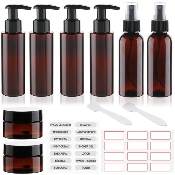 Hethyo Travel Bottles for Toiletries 8 Pack TSA Approved 3.4oz/100ml Refillable Containers Empty Travel Size Bottles kit Cosmetic, Lotion (Brown)