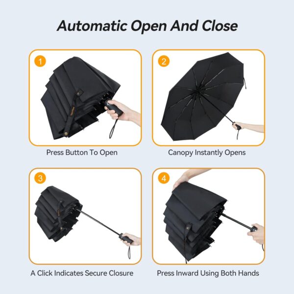 Large Windproof Umbrella, Wind Resistant Compact Travel Folding Umbrellas, Ladies Auto Open Close Strong Wind Proof Rain Proof with 10 Ribs golf umbrella collapsible for Men Women - Image 6