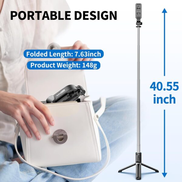 Selfie Stick Tripod, All in One Extendable & Portable Selfie Stick with Wireless Remote Compatible with iPhone 14 13 12 11 pro Xs Max Xr X 8 7, Galaxy Note10/S20/S10/OnePlus 9/9 PRO etc - Image 4