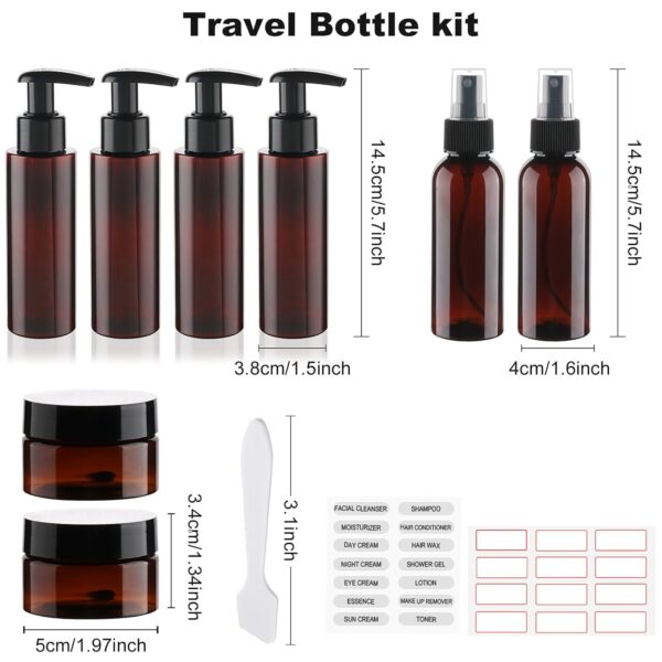 Hethyo Travel Bottles for Toiletries 8 Pack TSA Approved 3.4oz/100ml Refillable Containers Empty Travel Size Bottles kit Cosmetic, Lotion (Brown) - Image 2