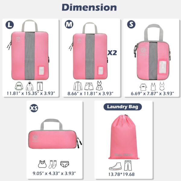 6 Set Compression Packing Cubes with Labels for Travel, Expandable Packing Organizers, Carry On Luggage Suitcase Organizer Bags as Travel Accessories (6set, Pink)… - Image 5