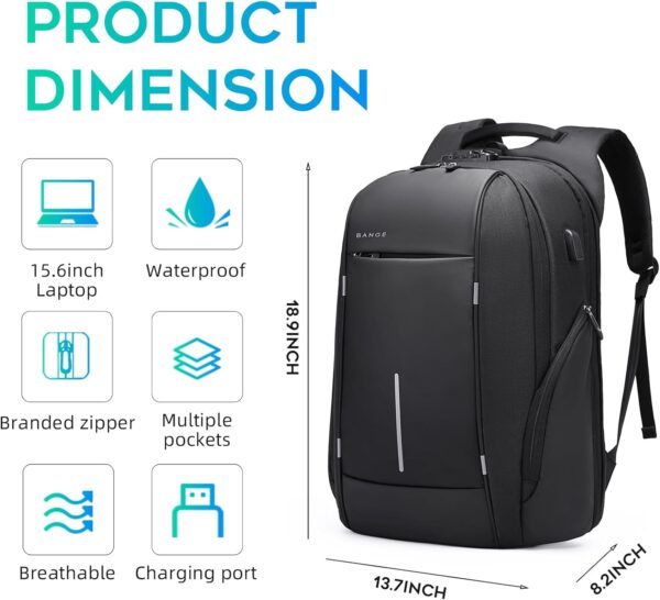 BANGE Travel Backpack for 15.6 Inch Notebook,Lightweight Work Backpacks for Men, Daily Fashion Backpack for Men and Women - Image 4