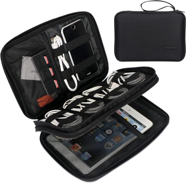 FYY Electronic Organizer, Travel Cable Organizer Bag Pouch Electronic Accessories Carry Case Portable Waterproof Double Layers All-in-One Storage Bag for Cable, Cord, Charger, Phone, Hard Drive,-Black