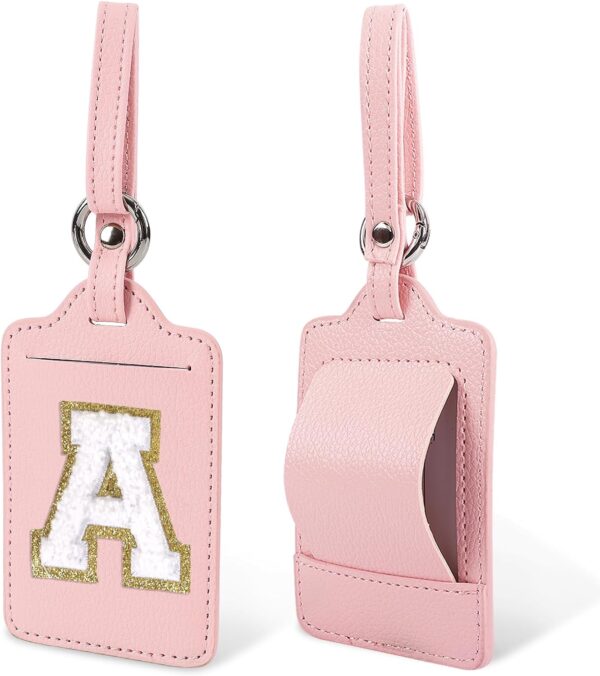 Initial Letter Luggage Tag A for Suitcases TSA Approved, PU Leather Personalized A-Z Luggage Tags with Privacy Cover Name Card, Pink Cute Monogrammed Funny Luggage Tag for Women Kids(1 Pack Letter A) - Image 9