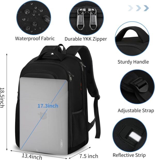 RAINSMORE Laptop Backpack 17 Inch Waterproof Travel Backpack Large Computer Backpack Work Business College Backpack Bookbag for Men Women TSA Friendly Carry on Backpack with USB Hole, Black - Image 5